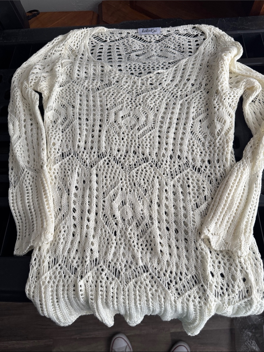 Kookai Cream Open-Knit Scoop Neck Sweater